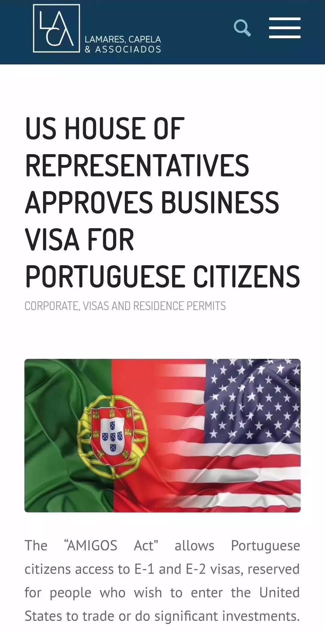 重磅利好！葡萄牙即将加入美国E2签证协约国